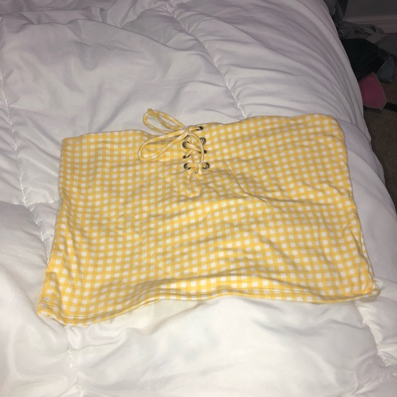 yellow checkered tube top